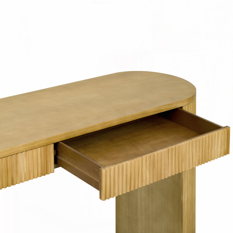 Table d'entrée de 58,2 po avec grand plateau et deux tiroirs, console avec pieds rayés robustes, Naturel