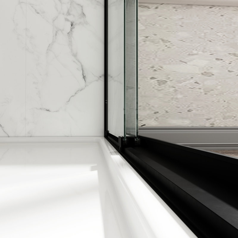 Porte de douche coulissante double à double dérivation, largeur de 55 à 60 po, hauteur de 72 po, noir mat, cadre en aluminium, verre trempé de 6 mm, preuve de nano, installation facile dans la salle de bain, couloir style minimaliste américain, alliage