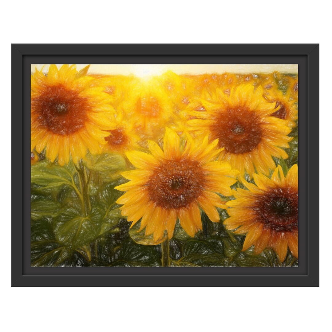 Gerahmtes Wandbild Sonnenblumen auf dem Feld