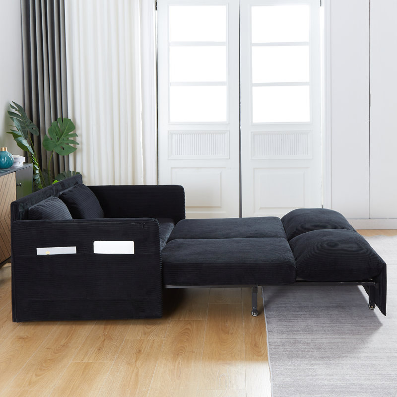 Modern Sofamh'' 64.5  Sleeper Sofa Bed  3-In-1 Adjustable Sleeper With Pullout Bed   2 Pillows And Side Pockets  Soft Corduroy Convertible Sleeper Sofa Bed    Apartment Office