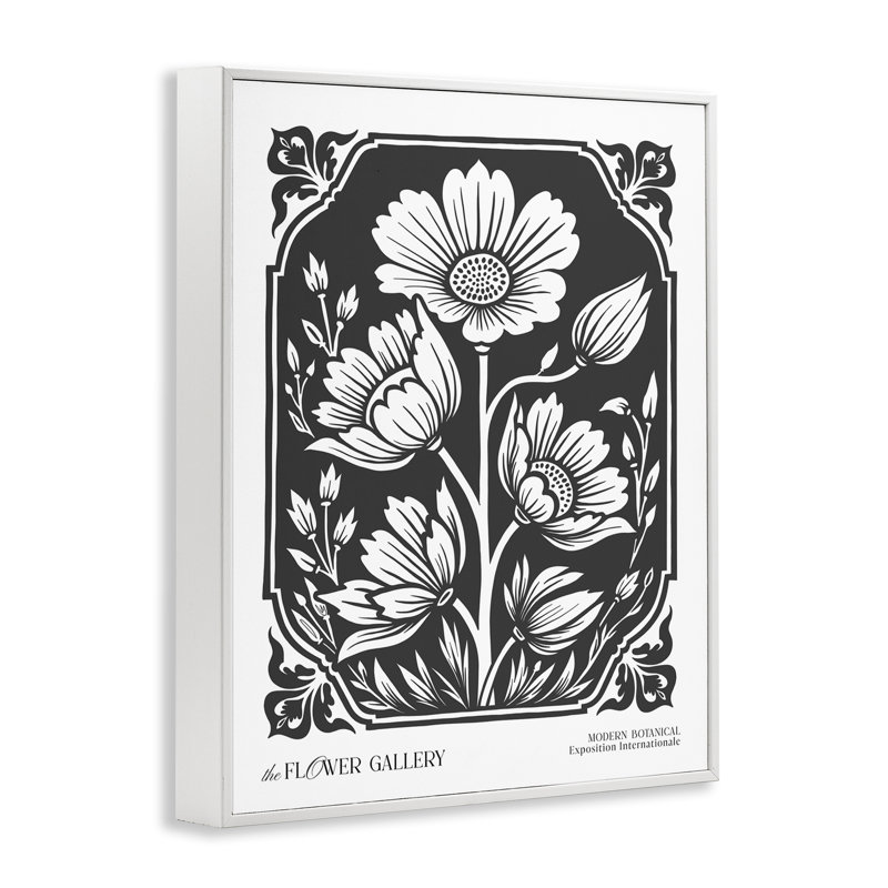 «Florals with Vintage Border», art de la giclée encadrée, design par lettré et doublé, H 14 po x l 11 po, Cadre blanc