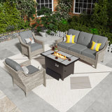 Wicker 6 - Person Patio Conversation Sets with Cushions