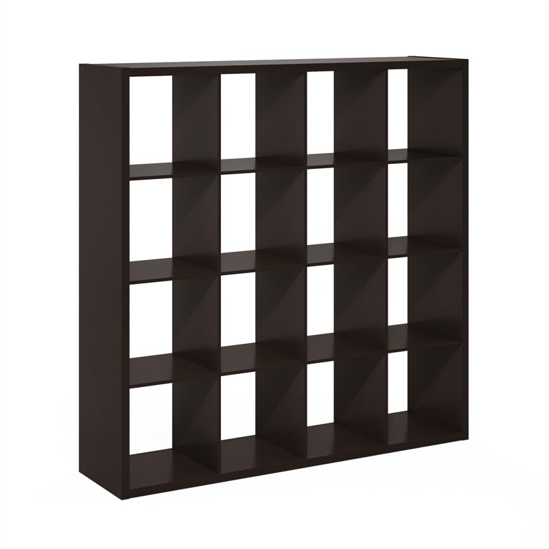 Ebern Designs Grigorijs Open Back Decorative Cube Storage Organizer, 16-Cube, Dark Oak