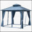 Pavillon de jardin à toit rigide 12 'X 12' avec double toit en acier galvanisé, structure en aluminium robuste, rideaux et filet