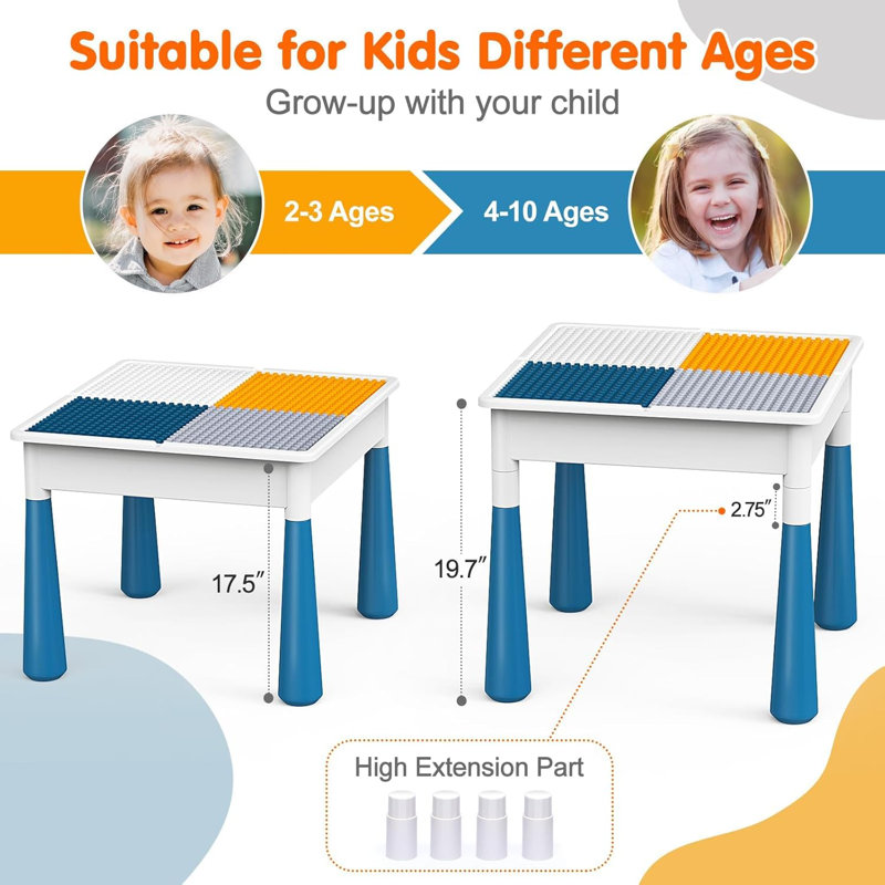 Activity Table 7 In 1 Kids Activity Tables And 4 Chairs With 152Pcs Large Marble Run Building Blocks, Sand/Water Tables, Kids Learning Play Table Toys For Toddler Age 3-7