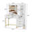 Lighted Makeup Vanity Desk with Mirror – 5 Drawers, Power Outlets, USB Ports, Adjustable 3 Lighting, 7 Storage Shelves, Modern Bedroom Dressing Table – White & Gold, Wavy Stripes-118376878