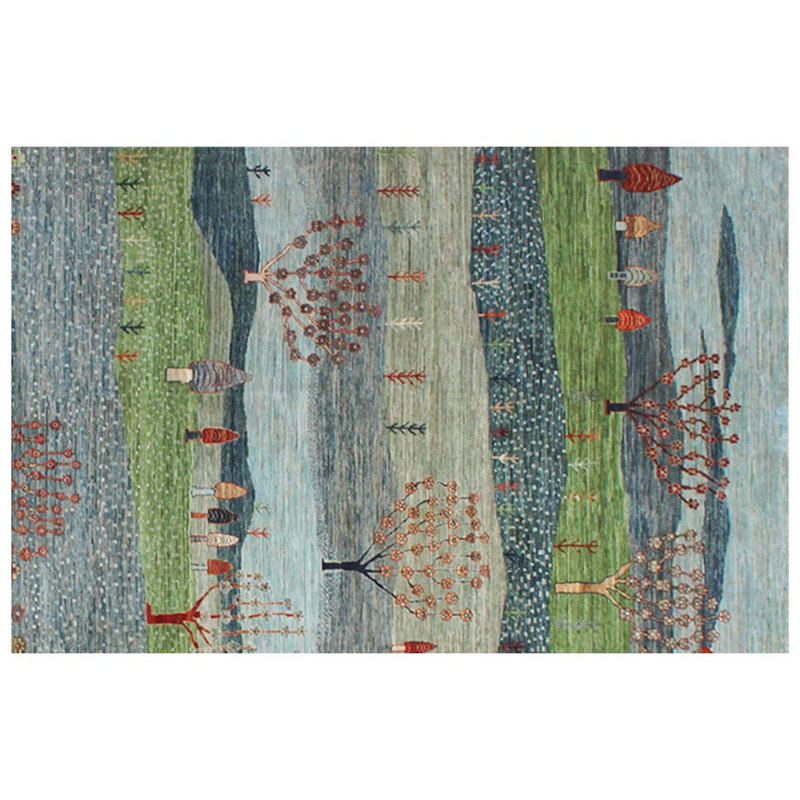 Tapis unique vert / bleu / gris noué à la main de haute qualité