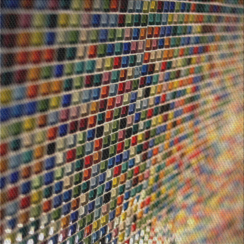 Tapis orange/bleu tissé à la machine, Carré 4 pi
