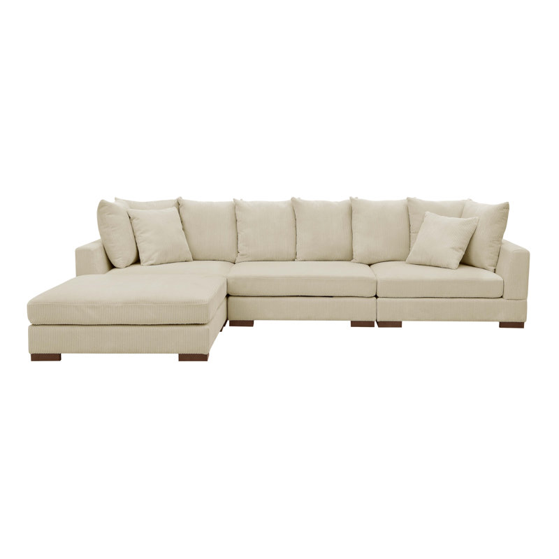 Canapé modulaire rembourré 4 pièces Aubriel, Velours côtelé crème