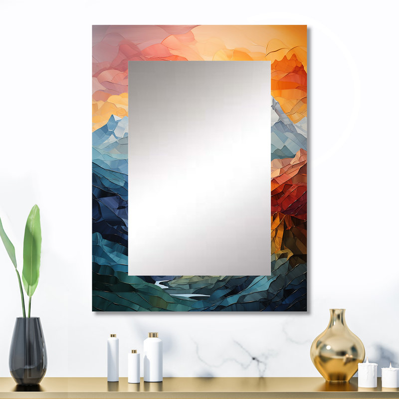 Colorful Colorful Sharp Peaks III - miroir unique de montagnes, grand miroir mural traditionnel, impression d'art en métal