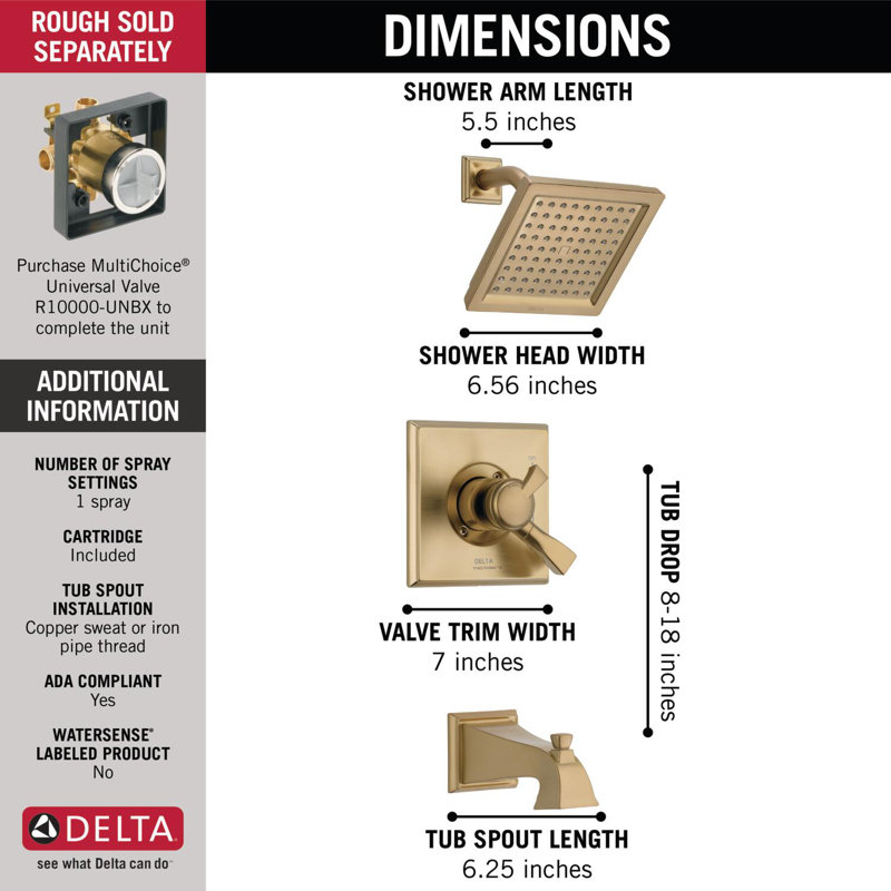 Dryden Tub and Shower Faucet with H2Okinetic Technology, Brilliance Champagne Bronze