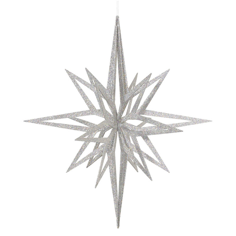 Ornement étoile 3d paillettes, H 24 po x l 22 po x P 22 po, Argent