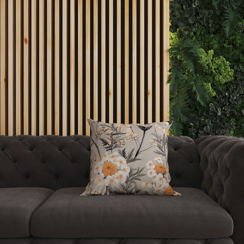 Coussin Millefolium, H 16 po x l 16 po, Orange et gris