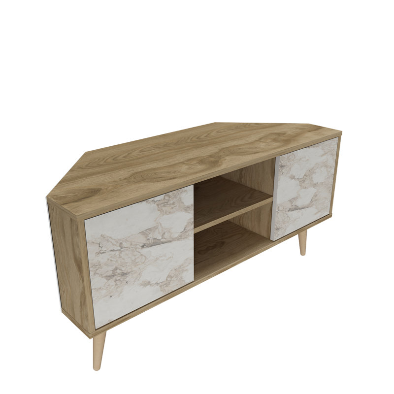 Meuble télé de coin pour téléviseur de 55 po ou moins Ibarra, Chêne Oud / marbre blanc