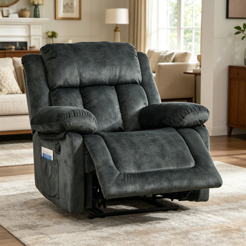 Fauteuil inclinable manuel en microfibre de 38,58 po de largeur avec rembourrage rembourré et poche de rangement latérale (ensemble de 2)