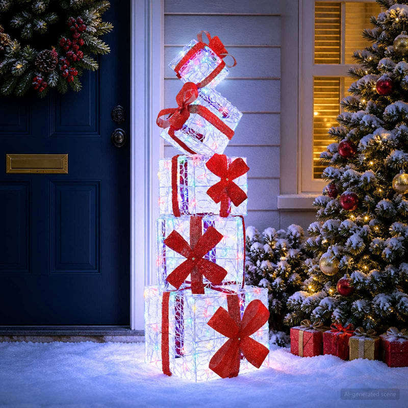 Gift Box Christmas Decoration Lighted Christmas Boxes, Multicolour