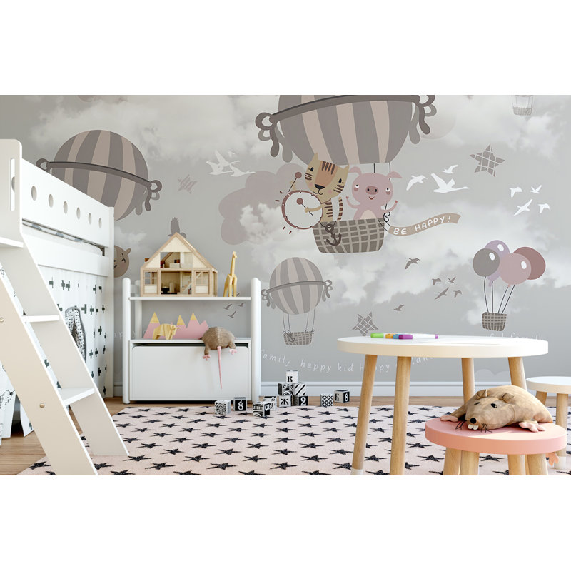 Murale douce pour l’air chaud avec des animaux dessins animés Pulbrough, L 35 po x l 55 po