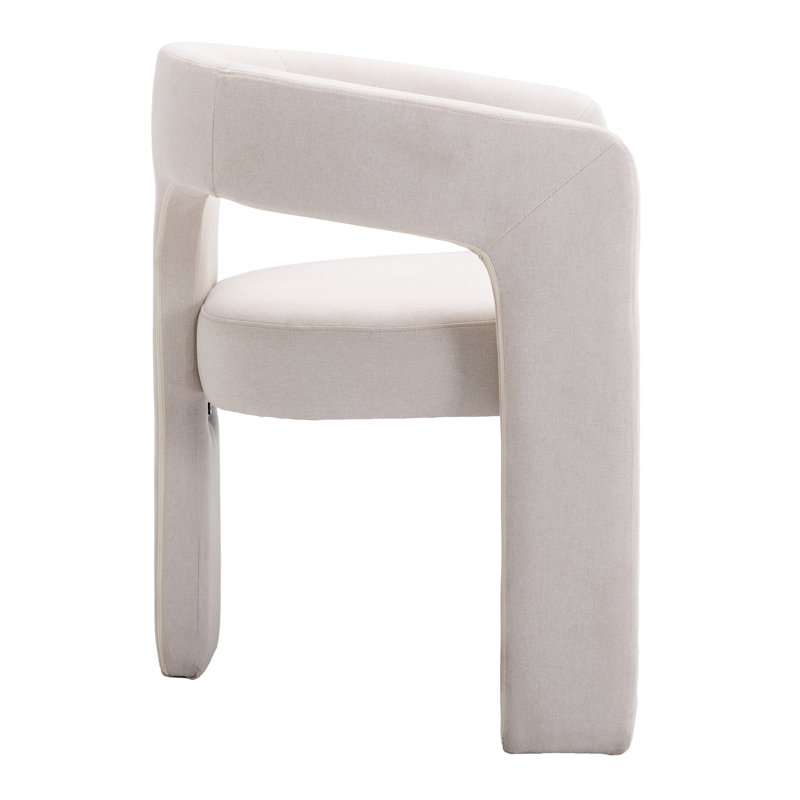 Beige Linen Upholstered Barrel Side Chairs with Metal Frame, Set of 2