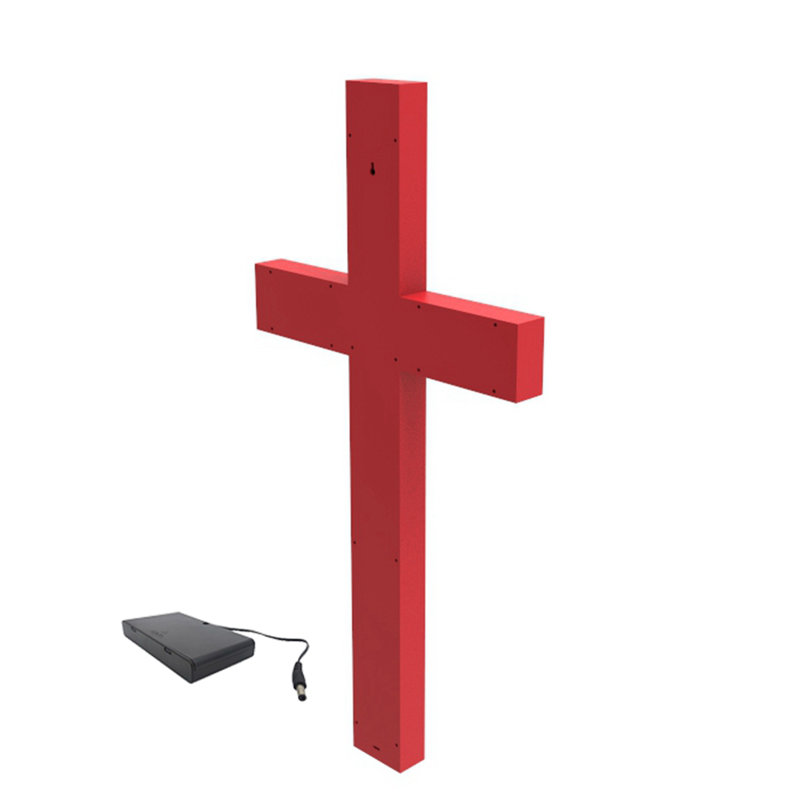Red Cross, Christian LIGHTED Church Sign Red Plexiglass LED Light W/ AA Battery