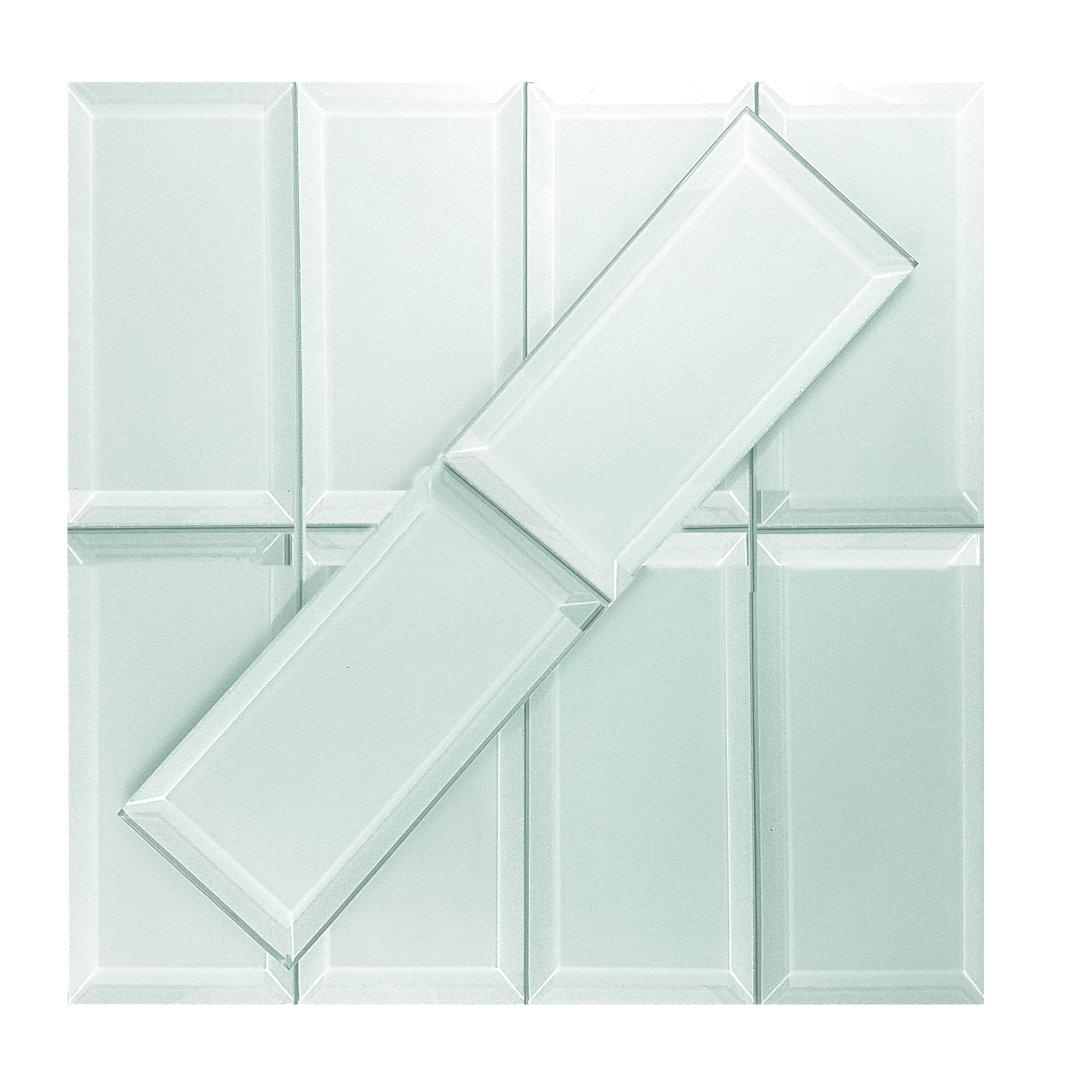 Frosted Elegance 3 in. x 6 in. Diamond Grade Glass Beveled Subway Decorative Kitchen & Bathroom Wall Tile Abolos
