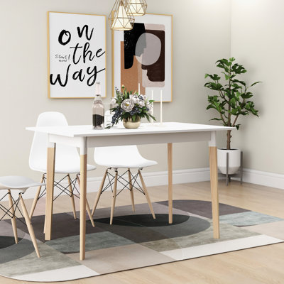 Table de salle à manger rectangulaire de 47 pouces, table de cuisine blanche moderne avec pieds robustes, élément minimaliste, plateau lisse, peint et pouces séduisants, design uni, surface, peinture, attrait
