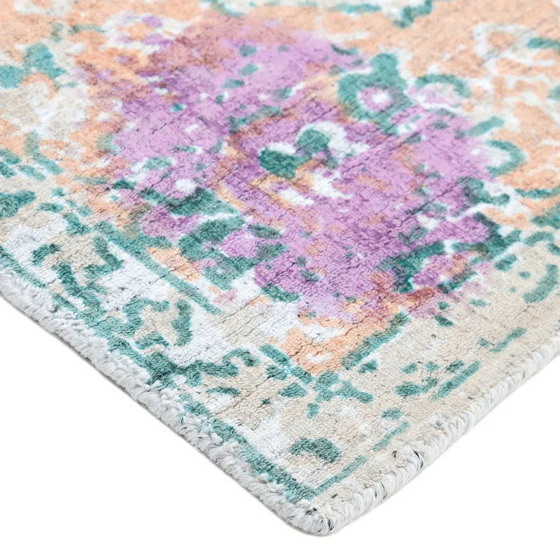 Ithica Oriental Area Rug in Beige/Pink/Green, Rectangle 8' x 10'