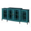 Buffet de 157 cm (62 po) bleu turquoise, fabriqué avec des matériaux de qualité et des composants en verre. Structure de meuble télé bleue. Aménagement d'étagères pratique.