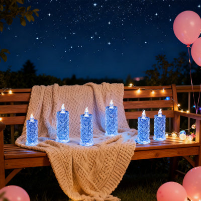 6 bougies piliers à DEL pour la Saint-Valentin, bougies en cristal sans flamme à abat-jour rose, à piles pour la décoration de la Saint-Valentin, bleu
