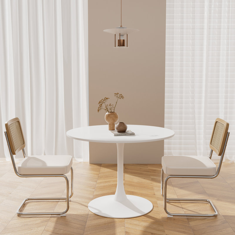 Elegant 3 Piece Dining Room Round Table and Chairs Set, Beige, White