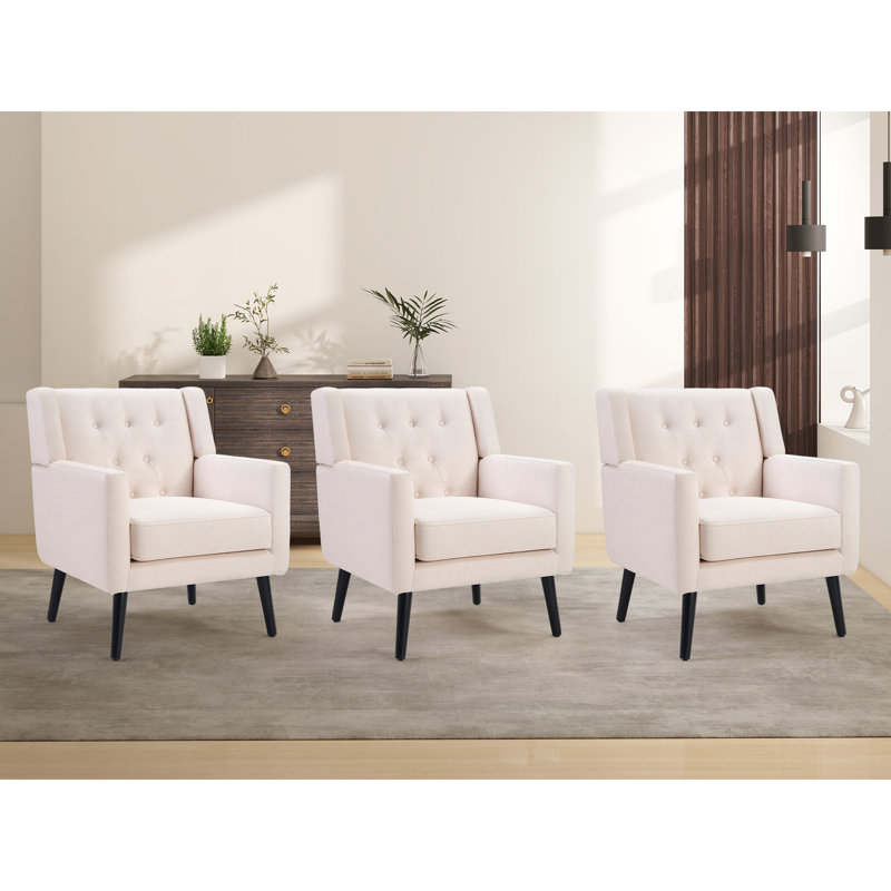 29" Wide Modern Upholstered Button-Tufted Accent Chair With Solid Wood Legs, Beige