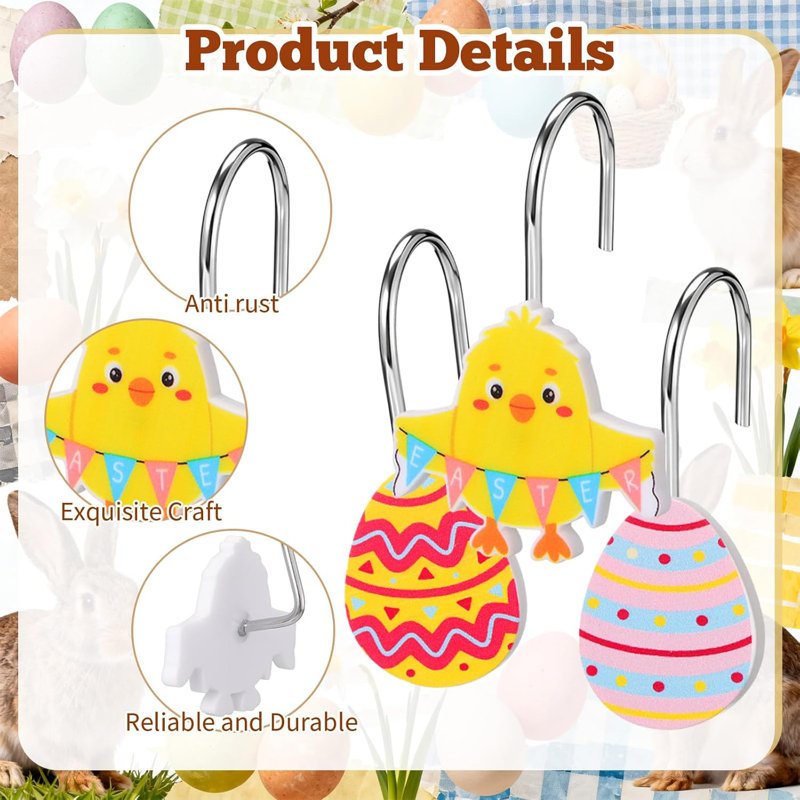 12-pack Easter Shower Curtain Hooks