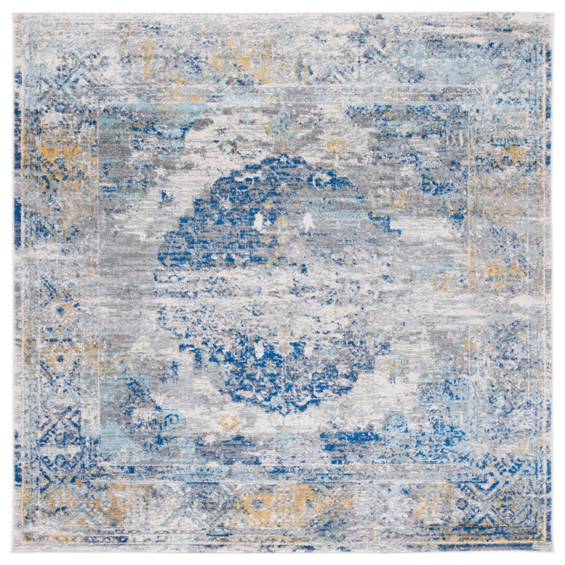 Christa Oriental Blue/Ivory Area Rug, Square 6'7"