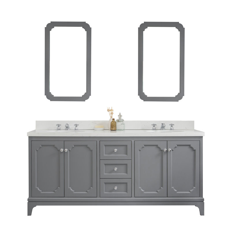 Bernardo Queen 72" Sink Carrara Quartz Countertop Bath Vanity with Faucet, Standard, Cashmere Gray
