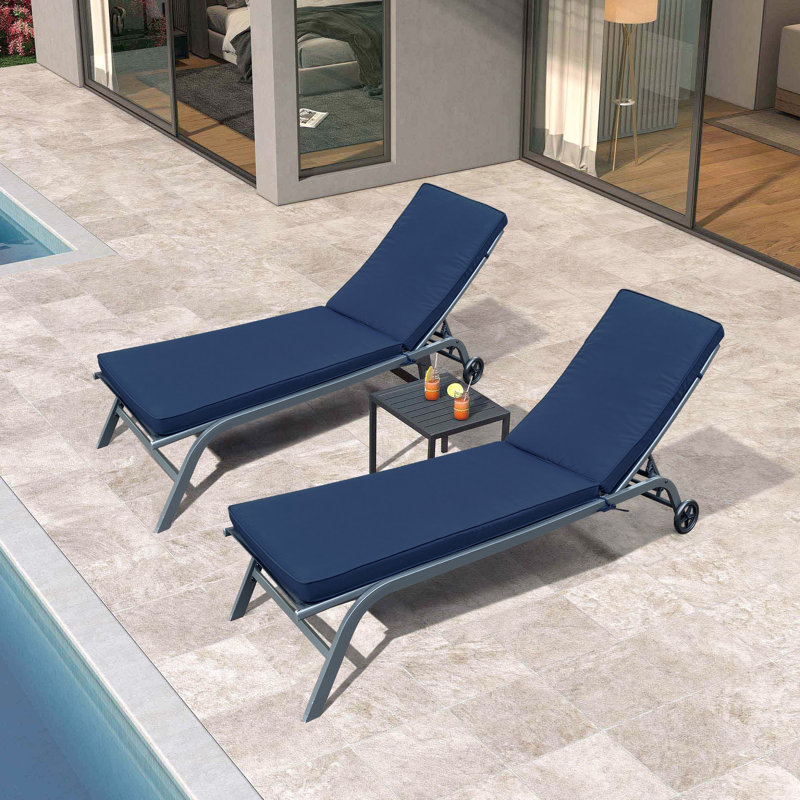 2Pcs Chaise Lounge Cushions - Navy Blue,  Cloth, & Fade , Removable Zippered Cushion Covers, High Resilience Sponge Core, Adjustable Straps For Comfort Seat Replacement , Fading, Detachable