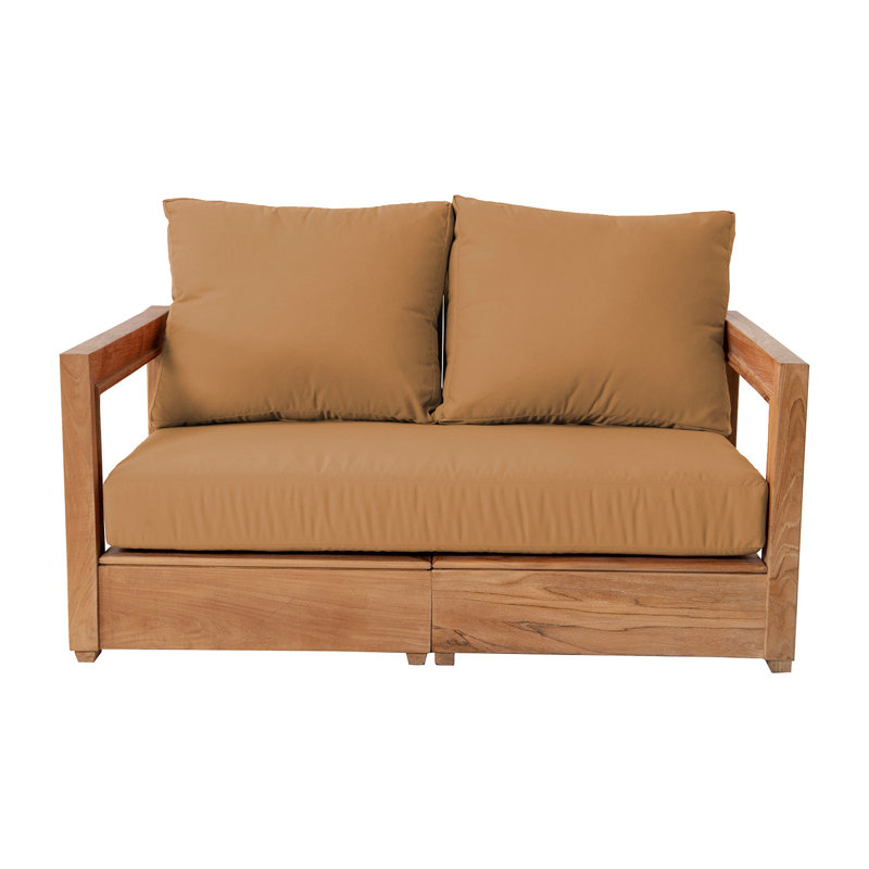 Armillia 56'' Wide Rectangular Teak Loveseat with Sunbrella® Cushions, Camel
