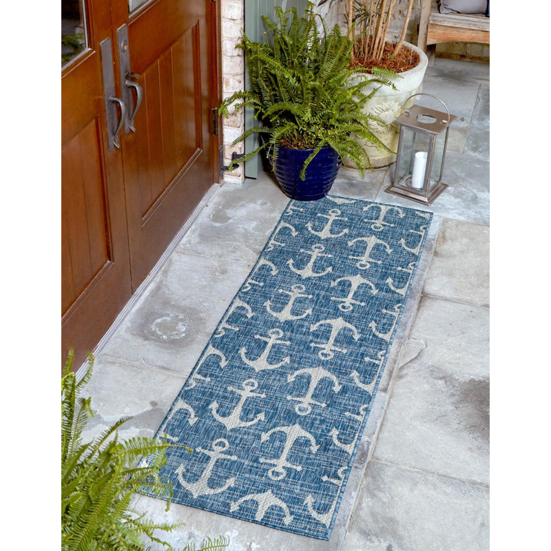 Glidden Geometric Power Loom Polypropylene Plastic Rug, Runner 2'7" x 12'