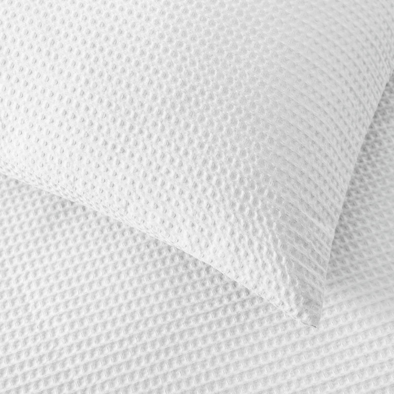 Waffle Pique Standard Cotton Reversible 3 Piece Comforter Set, White, Queen Comforter + 2 Standard Shams