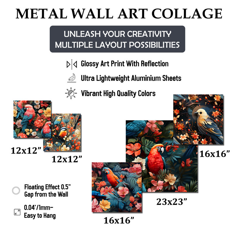 Tropical Sunset Parrots Metal Wall Art Set in Vibrant Colors