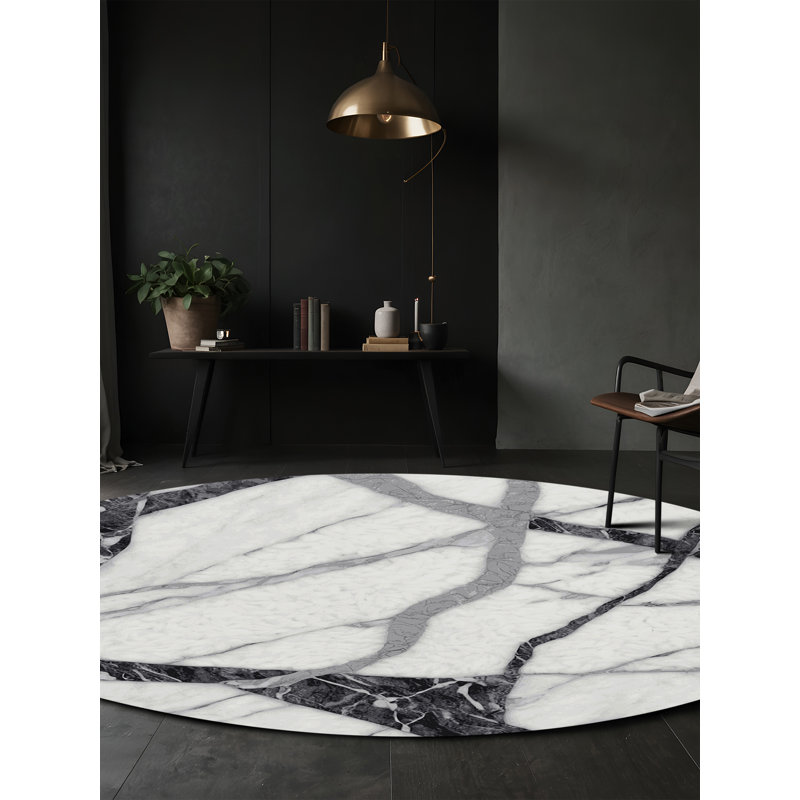 Tapis beige lavable à la machine, Rond 7 pi