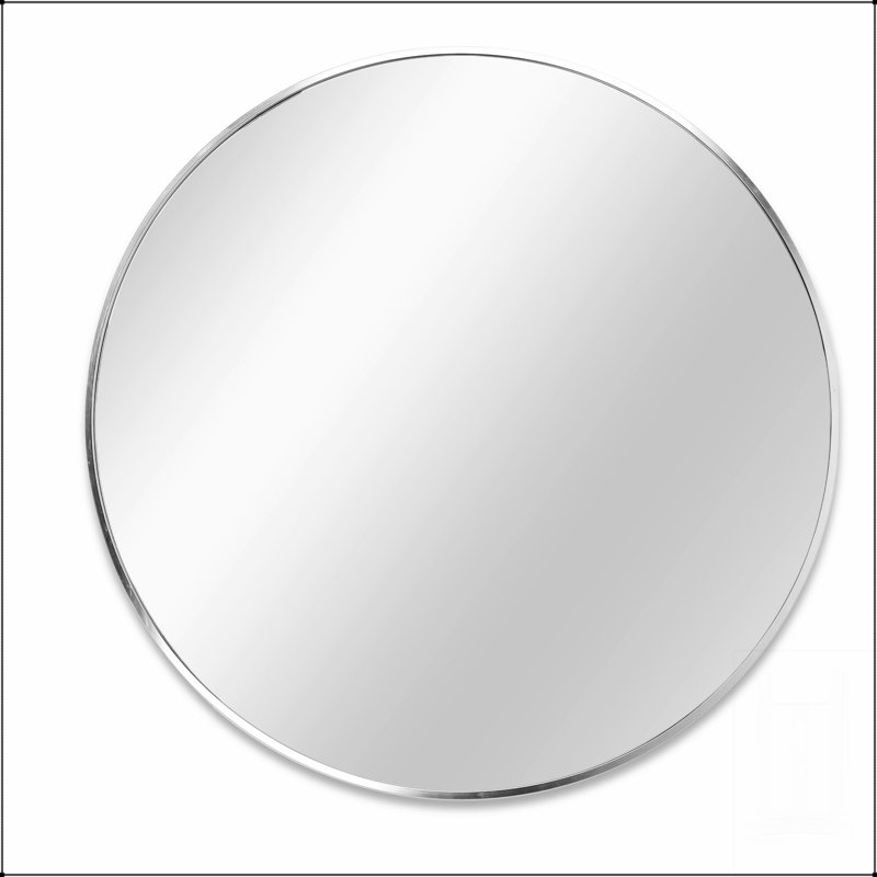 Miroir rond en métal durable avec film incassable et installation facile, pour un décor moderne et contemporain., Argent