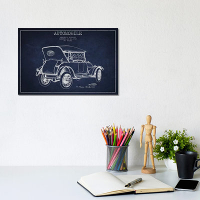 Charles W. McKinley Automobile Patent Sketch (Navy Blue) by Aged Pixel - Wrapped Canvas Gallery-Wrapped Canvas Giclée