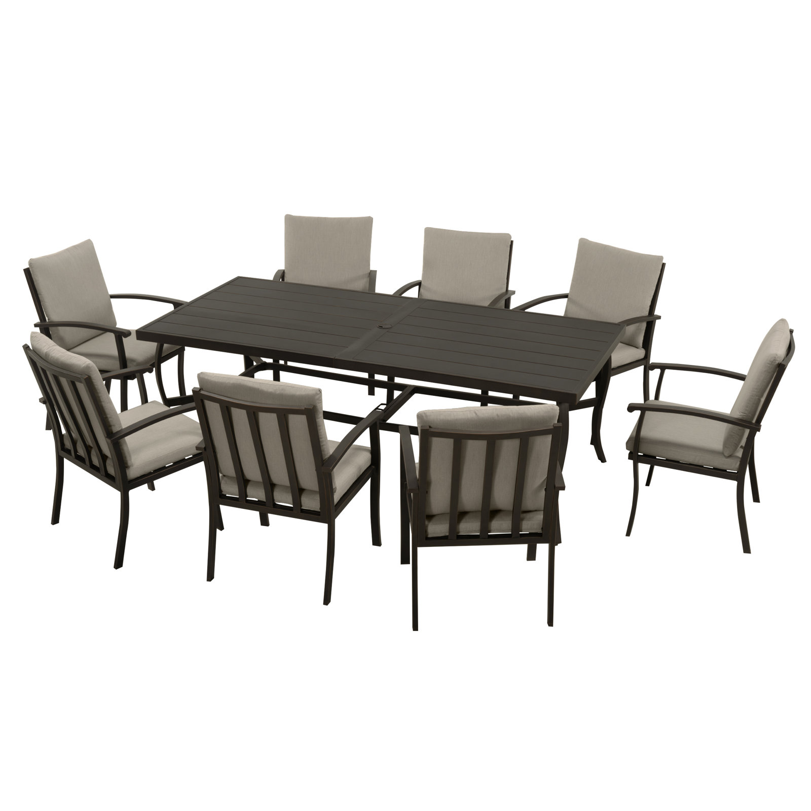 Willesden Rectangular Aluminum Dining Set with Cushions, Dark Brown, 8