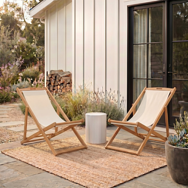 Winston Eucalyptus Outdoor Armless Lounge Chair, Beige