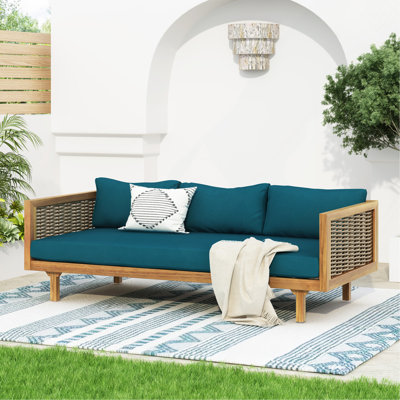 Lit de jour 3 places avec accoudoirs en rotin (coussin en teck)