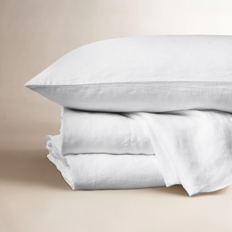 Organic Relaxed Linen Belgian Flax Linen Standard Sheet Set, Alpine White, King Sheet Set with 2 Pillowcases