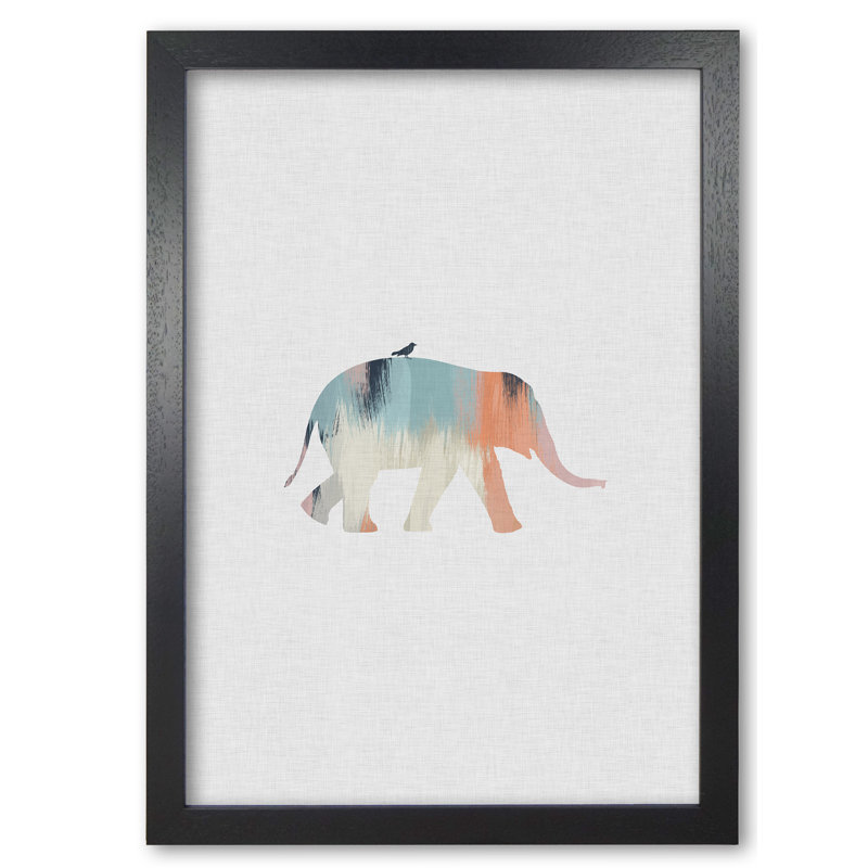 Pastel Elephant - Print, 30 cm H x 21 cm W x 5 cm D, Black Grain Frame
