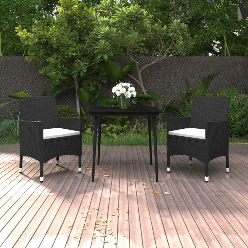 Ensemble de patio d'extérieur en rotin PE, Noir