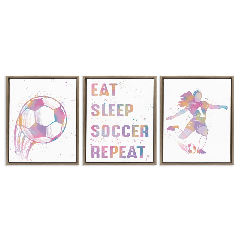 Ensemble de cadres flottants 3 pièces Minimal Pastel Soccer, design par Marcus Prime, H 31 po x l 25 po