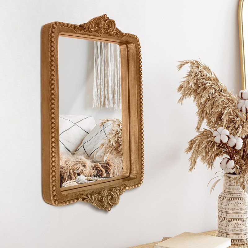 Plateau rétro en or avec base miroir, plateau décoratif pour porte-cartes, meuble-lavabo et rangement pour la maison