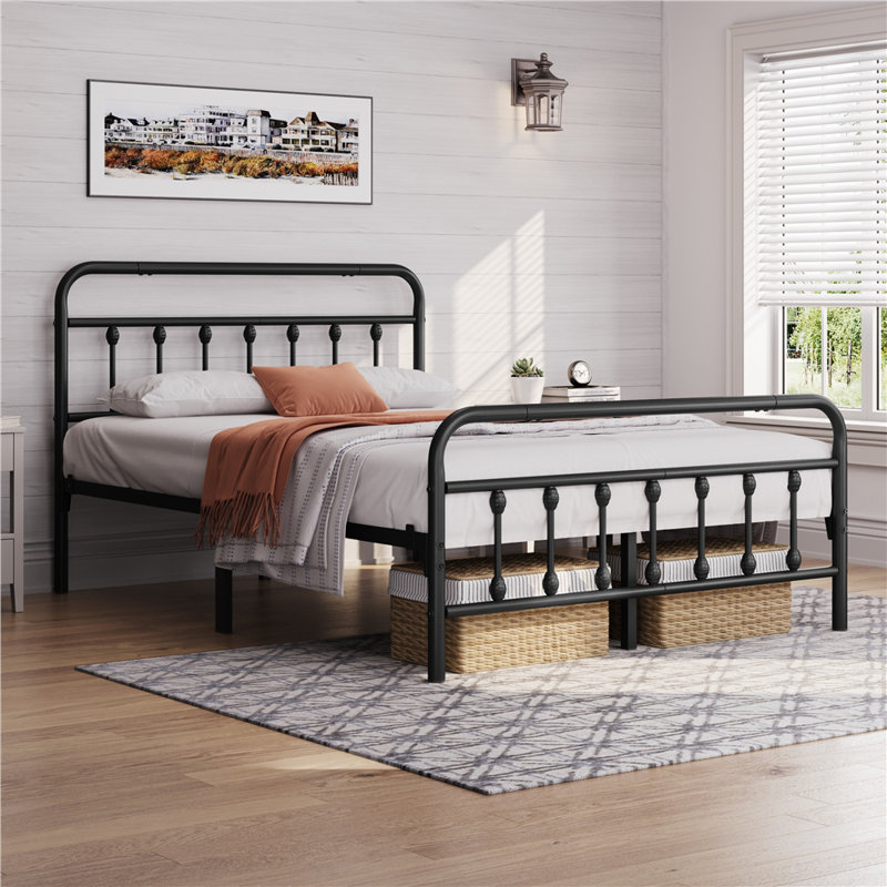 Metal Bed Frame with Vintage Headboard, Black, Double (4'6)